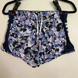 Nike DriFit Girl Athletic Shorts Built In Briefs Hidden Pocket Blue Floral Large